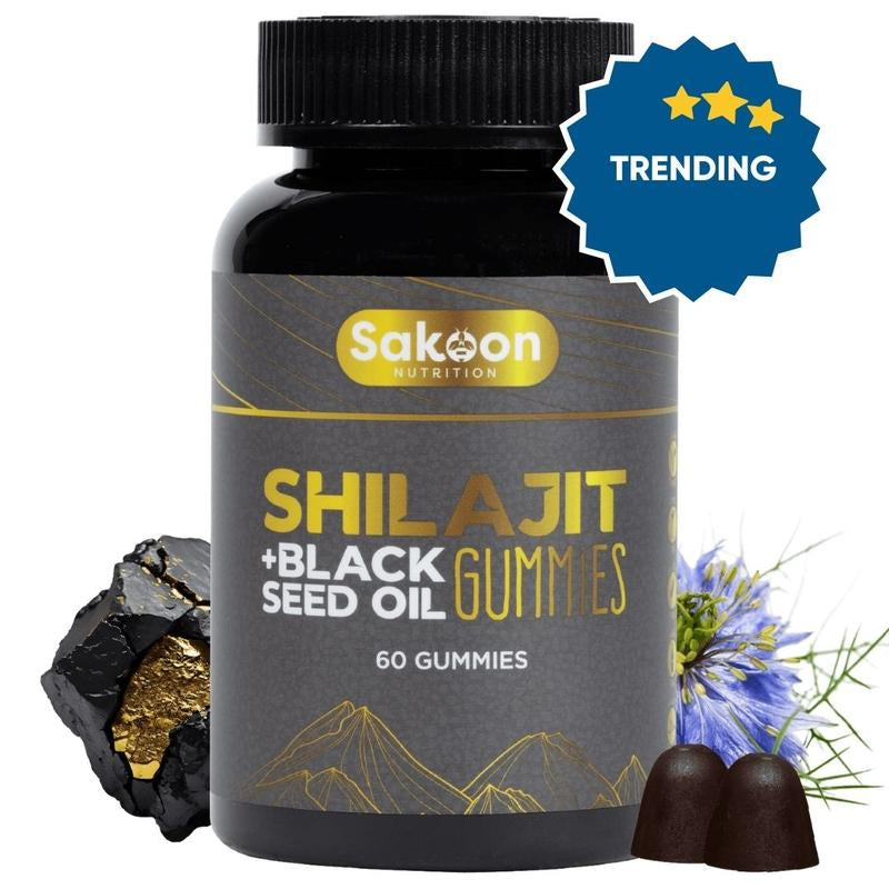 Pure Shilajit Supplement Gummies with Black Seed Oil, High Potency Pure Himalayan Resin for Energy, Immune Support, and Cognitive Function, Lab Tested Chewables