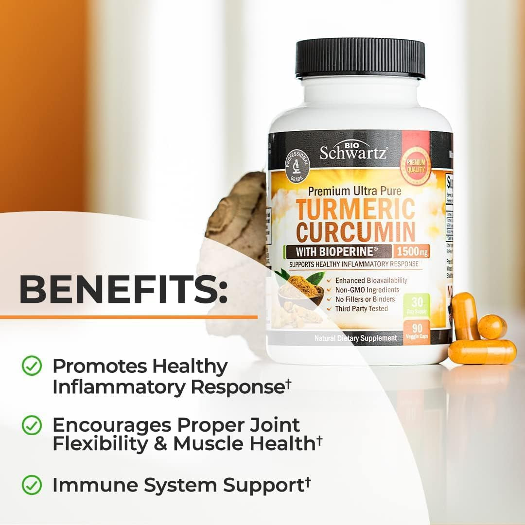 Turmeric Curcumin with Black Pepper Extract 1500Mg - High Absorption Ultra Potent Turmeric Supplement with 95% Curcuminoids and Bioperine - Non GMO Turmeric Capsules for Joint Support - 90 Capsules