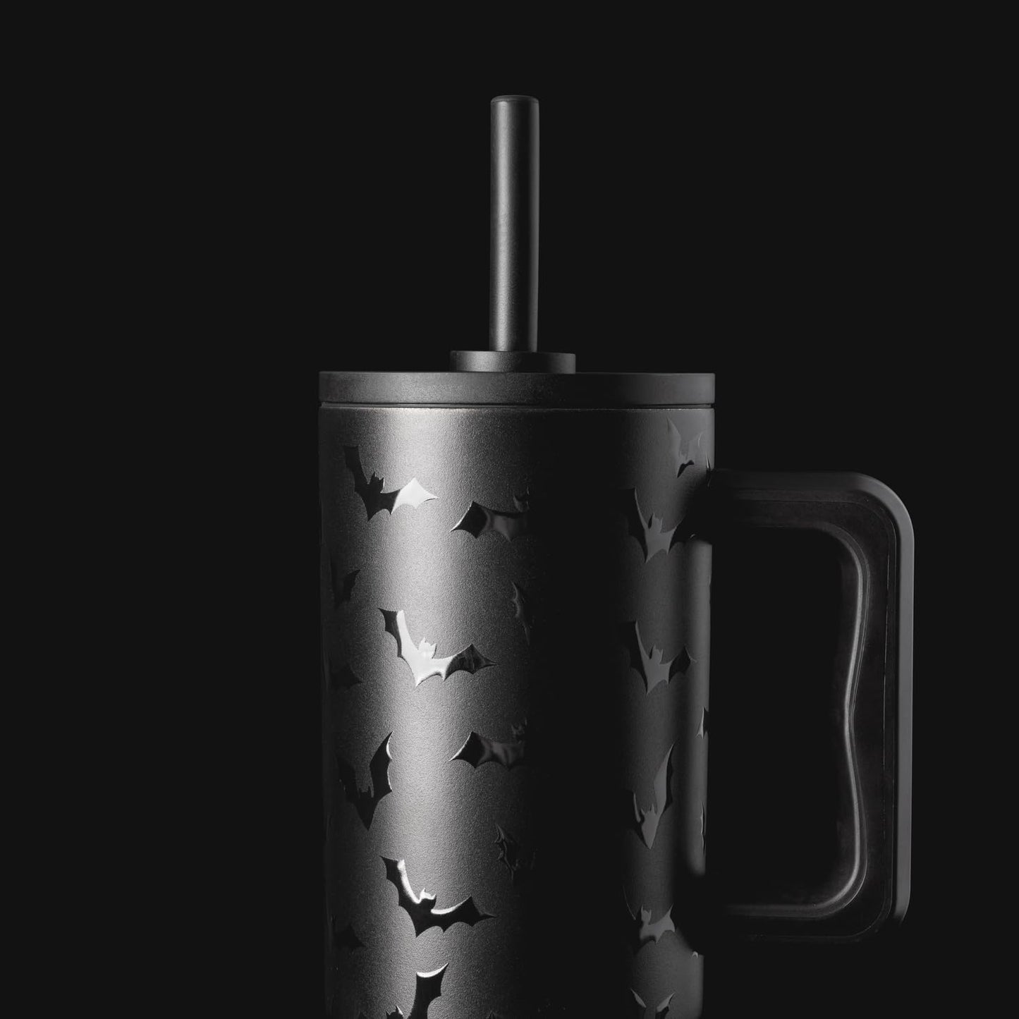 Halloween 40 Oz Tumbler with Handle and Straw Lid | Leak-Proof Insulated Stainless Steel Water Bottle Travel Mug | Gifts for Women Men Him Her | Trek Signature | Spooky Bats