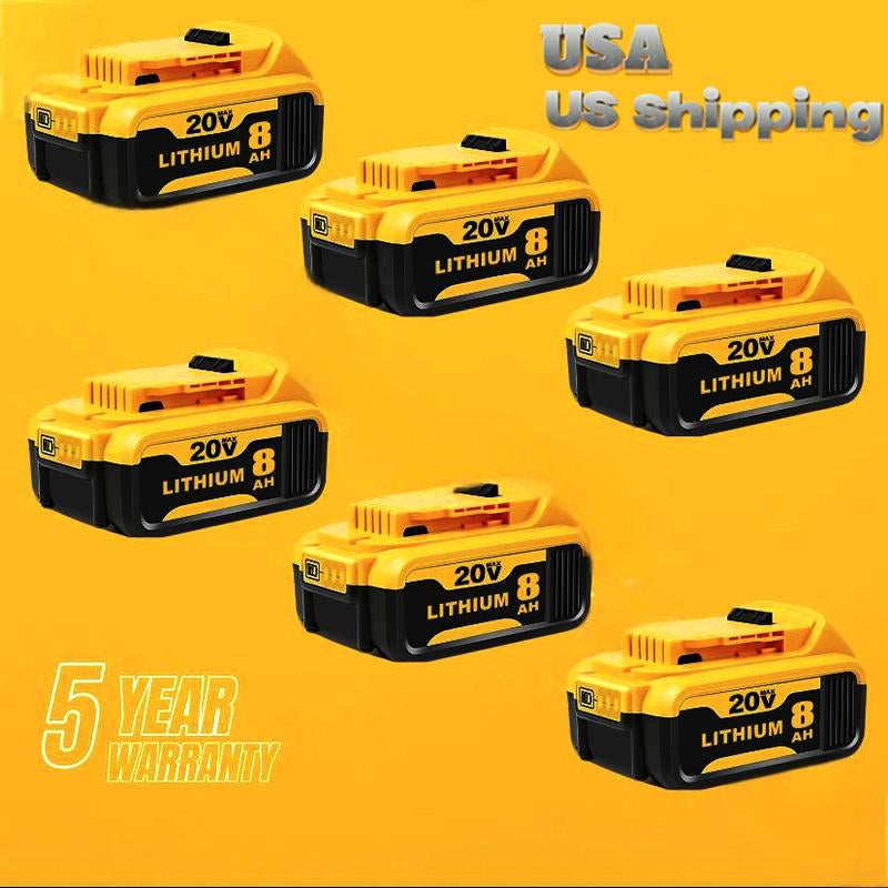 DCB200 8.0Ah Lithium Battery Replacement for Dewalt 20V Battery Max XR Cordless Tools DCB180 DCB206 DCB206-2 DCB200 DCB204 DCB204BT-2 DCB203 DCB201 DCB207