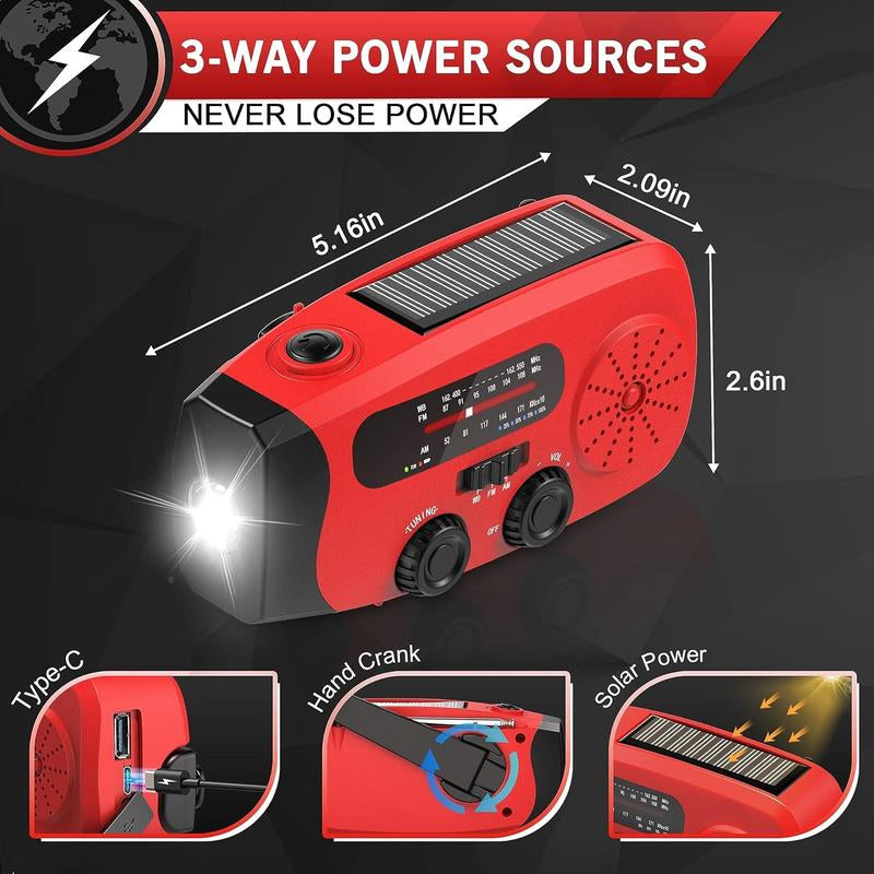 2000Mah Solar Hand Crank Emergency Radio, AM/FM/NOAA with LED Flashlight, for Hurricane Preparedness & Outdoor Survival Solar Hand