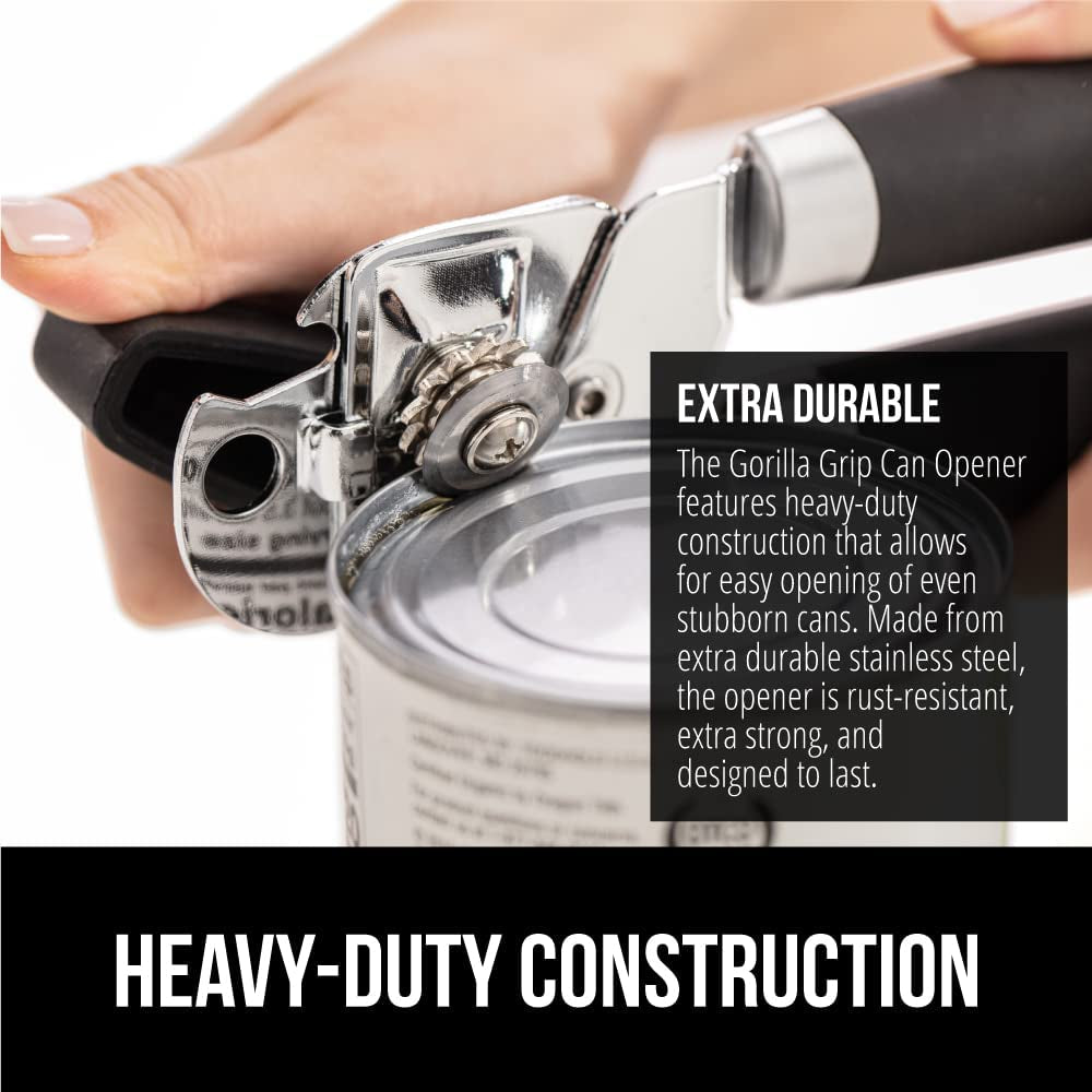 The Original  Heavy Duty Stainless Steel Smooth Edge Manual Can Opener and Bottle Openers, Soft Handle, Rust Proof Oversized Handheld Easy Turn Knob, Multifunctional Kitchen Tool, Black