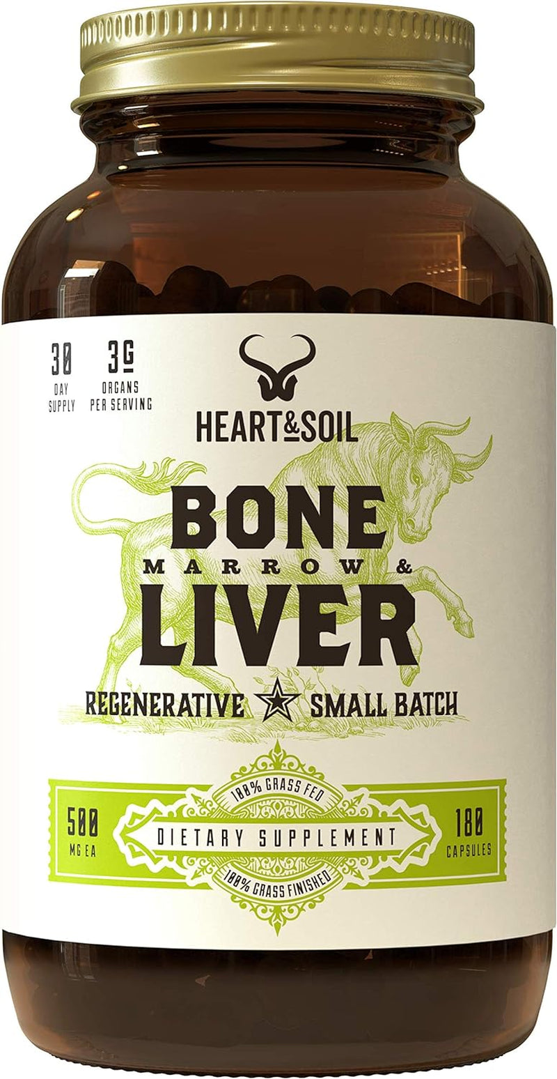 Grass-Fed Bone Marrow & Liver Supplement - Desiccated Organ Supplements to Enhance Mood, Bone, Joint, Tissue, & Skin Health - 180 Capsules