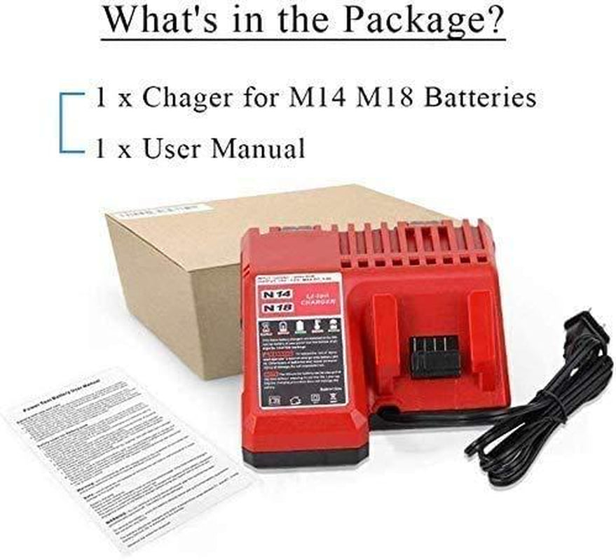 2Pcs and Charger 18V 6.0Ah Battery M18, for All Milwaukee M18 Battery 4811-1850 4811-1820 4811-1840 M18 M18B XC Cordless Power Tools 18V Lithium Battery +1* Charger