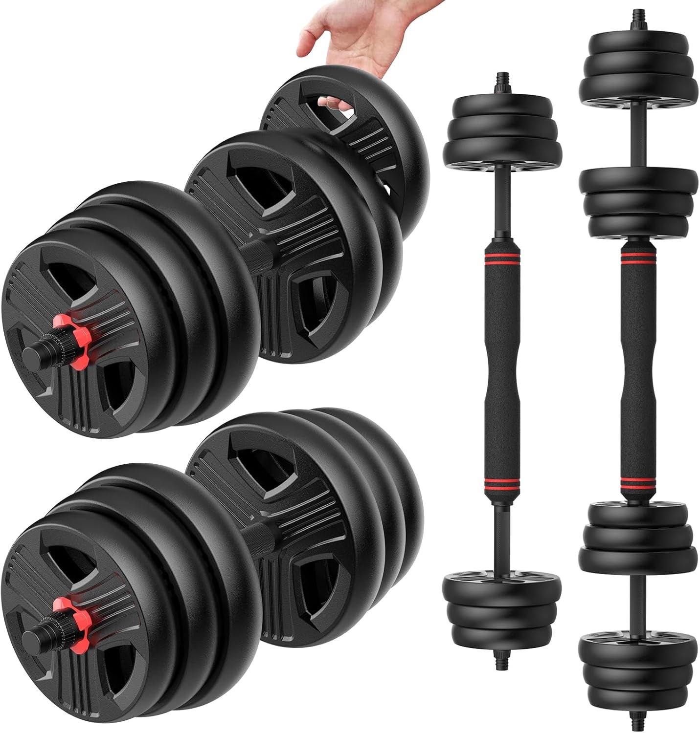 Adjustable Dumbbells Set, 20/30/40/60/80Lbs Free Weight Set with Connector Use as a Pair of Weights or Barbell, Fitness Exercises for Home Gym Suitable Men/Women