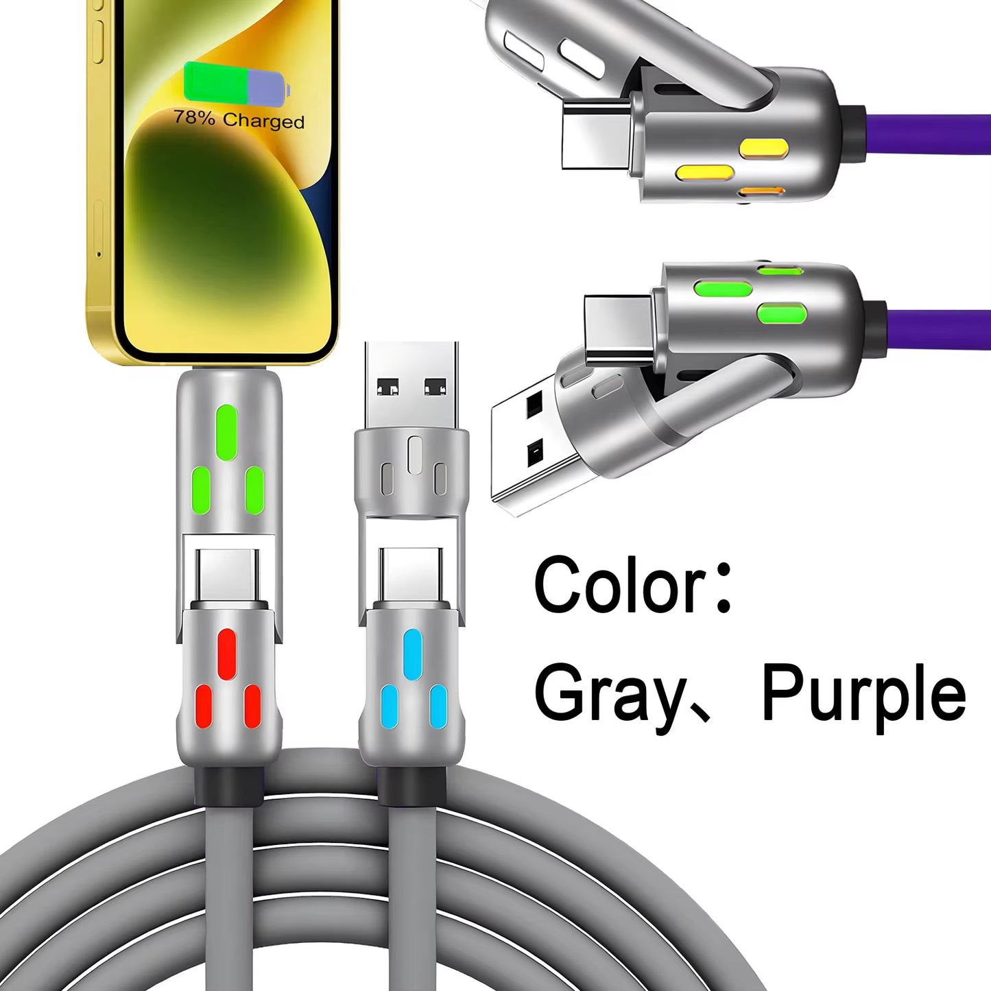 "PD 240W 4-In-1 Multi-Port Fast Charging Cable - 3A USB-C to Type C/Phone Adapter for Rapid Sync & Compatibility with Laptops/Tablets!"