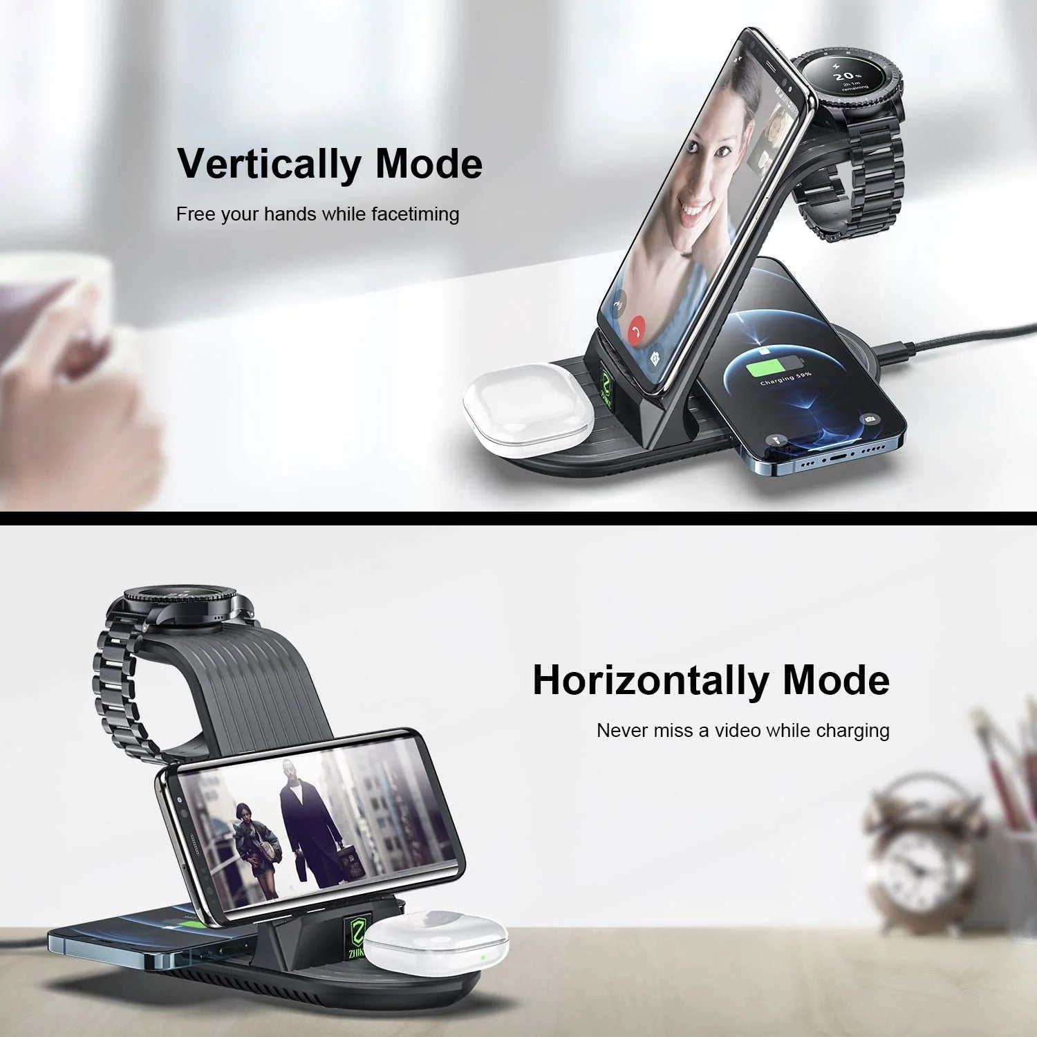 "ZHIKE 4-in-1 Wireless Charging Station - 20W Fast Charger for Galaxy Phone, Watch & Buds!"