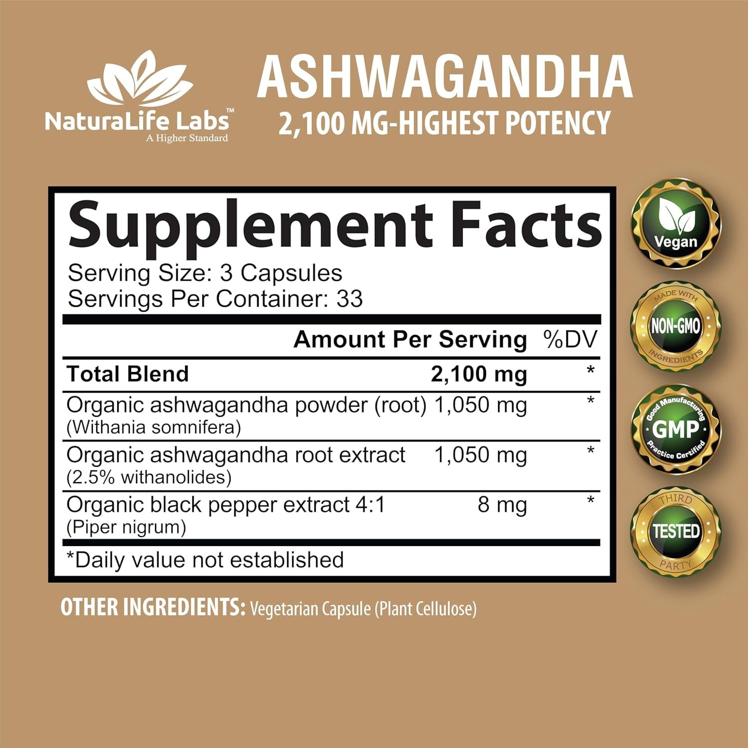 Organic Ashwagandha 2,100 Mg - 100 Veggie Capsules Pure Organic Ashwagandha Powder and Root Extract - Stress Relief, Mood Enhancer