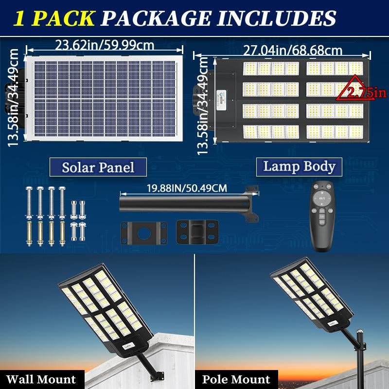 4600W IP67 Solar Street Lights Outdoor-2700K/4000K/6500K Dimmable Lights, Solar Parking Lot Lights Commercial Dusk to Dawn, with Remote Control Motion for Street, Court, Tree- Ideal for Parking Lots and Residential/Commercial Yards