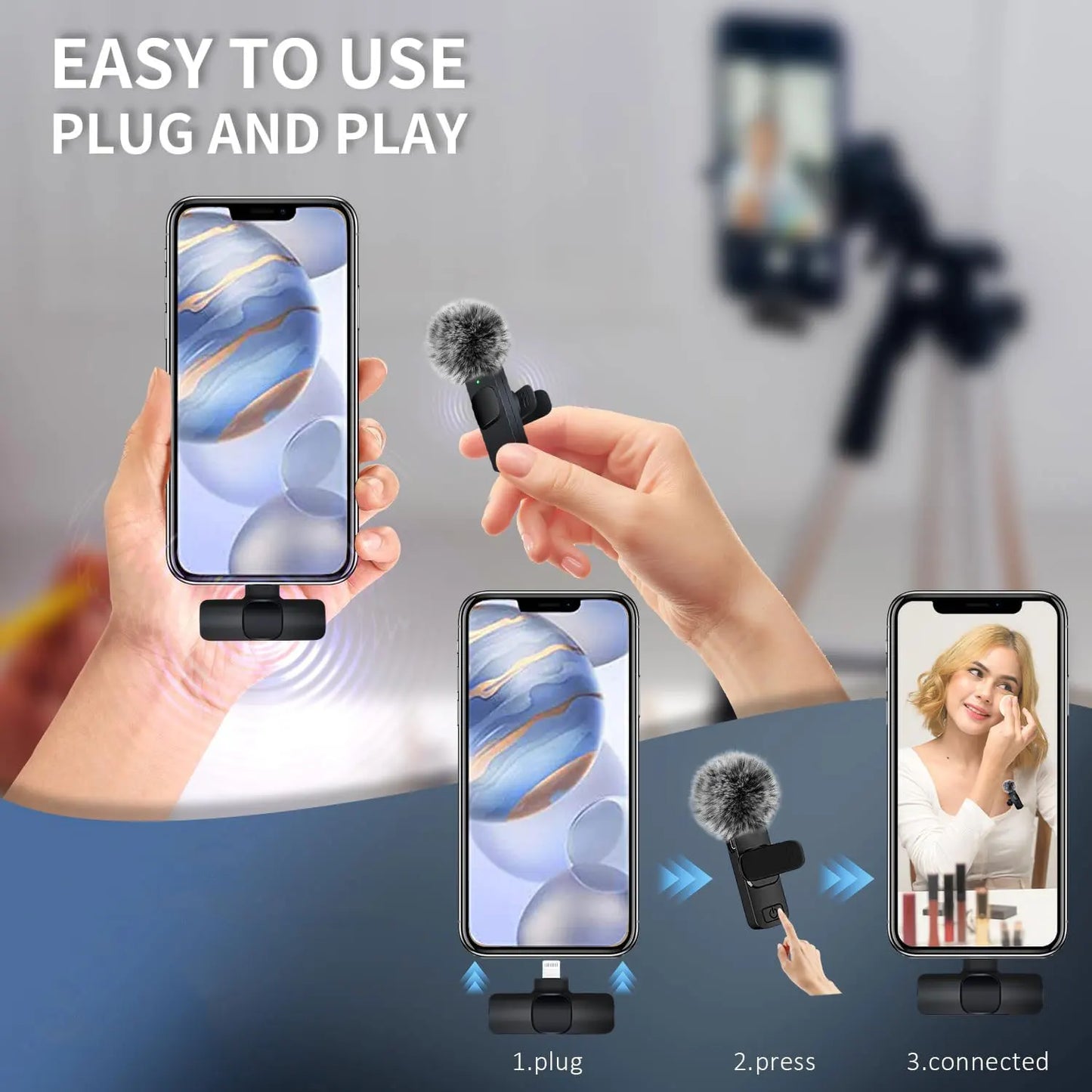 "Ultimate Wireless Lavalier Microphone for iPhone, Android & Laptops - Perfect for Live Streaming, Gaming & Video Recording!"