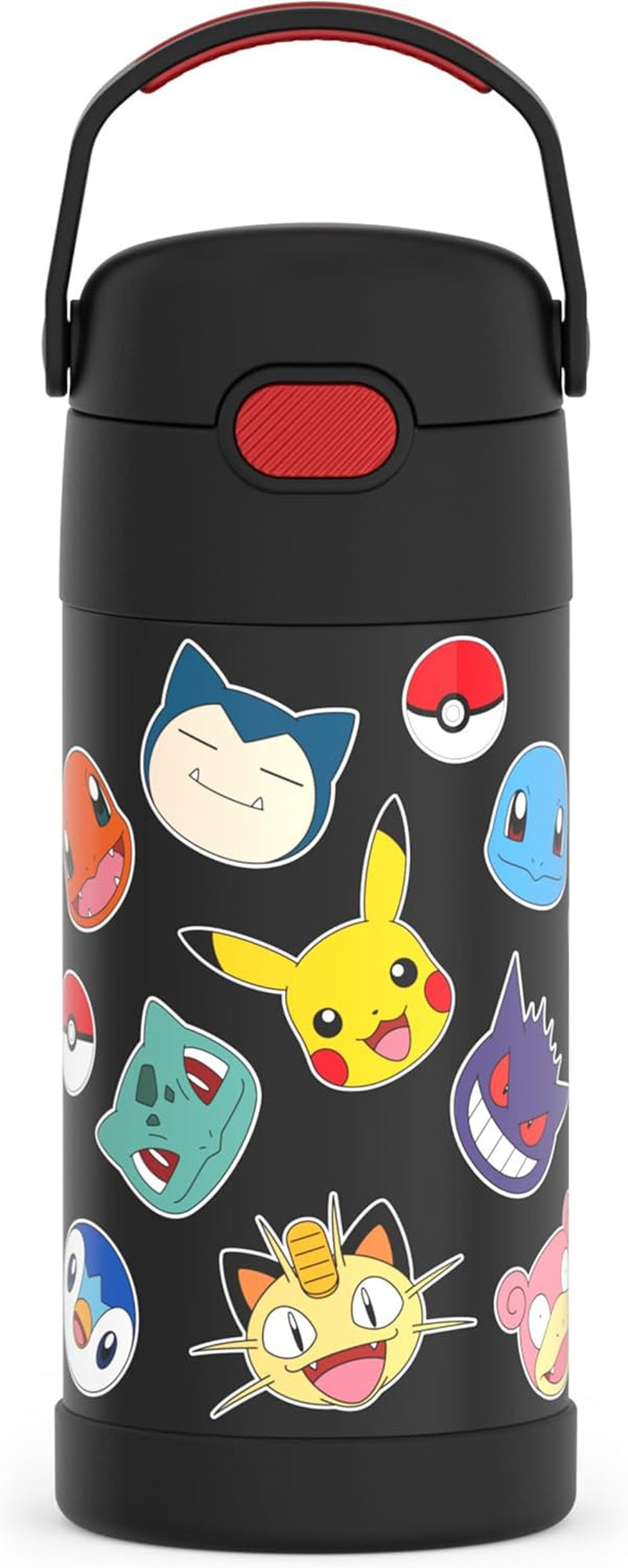 FUNTAINER Water Bottle with Straw - 12 Ounce, Pokémon - Kids Stainless Steel Vacuum Insulated Water Bottle with Lid