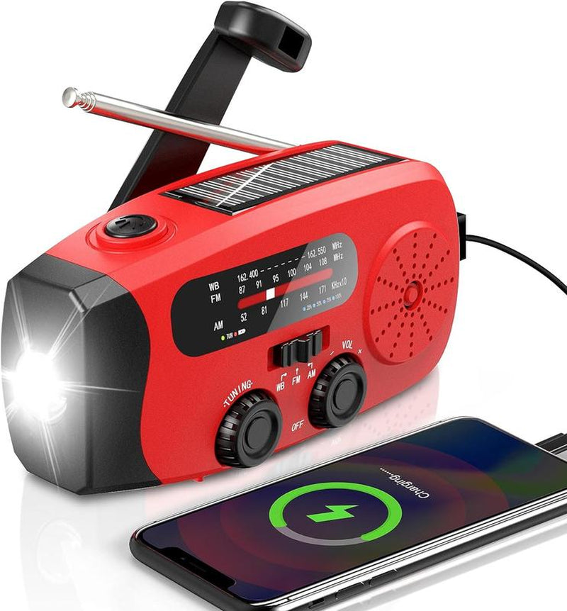 2000Mah Solar Hand Crank Emergency Radio, AM/FM/NOAA with LED Flashlight, for Hurricane Preparedness & Outdoor Survival Solar Hand