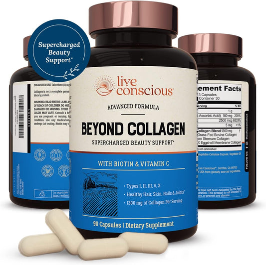 beyond Collagen Multi Collagen Capsules - Types I, II, III, V & X - Hydrolyzed Blend with Biotin & Vitamin C for Hair, Skin, Nails 90 Capsules