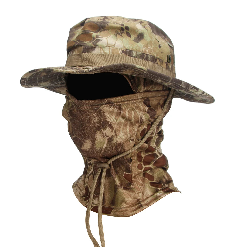 "Ultimate Camouflage Boonie Cap & Balaclava Set - Foldable, Soft, Wide-Brimmed Sun Protection for Outdoor Hunting & Fishing!"