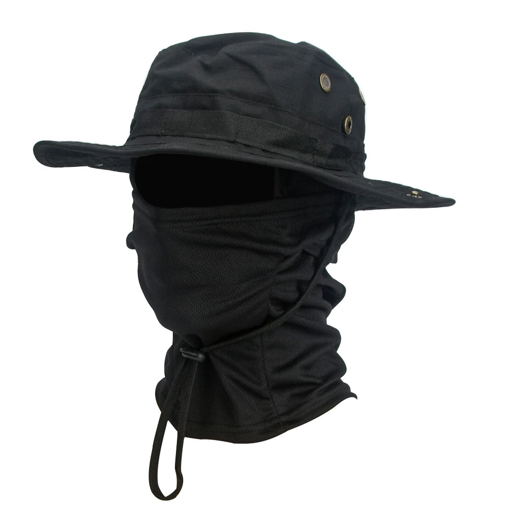 "Ultimate Camouflage Boonie Cap & Balaclava Set - Foldable, Soft, Wide-Brimmed Sun Protection for Outdoor Hunting & Fishing!"