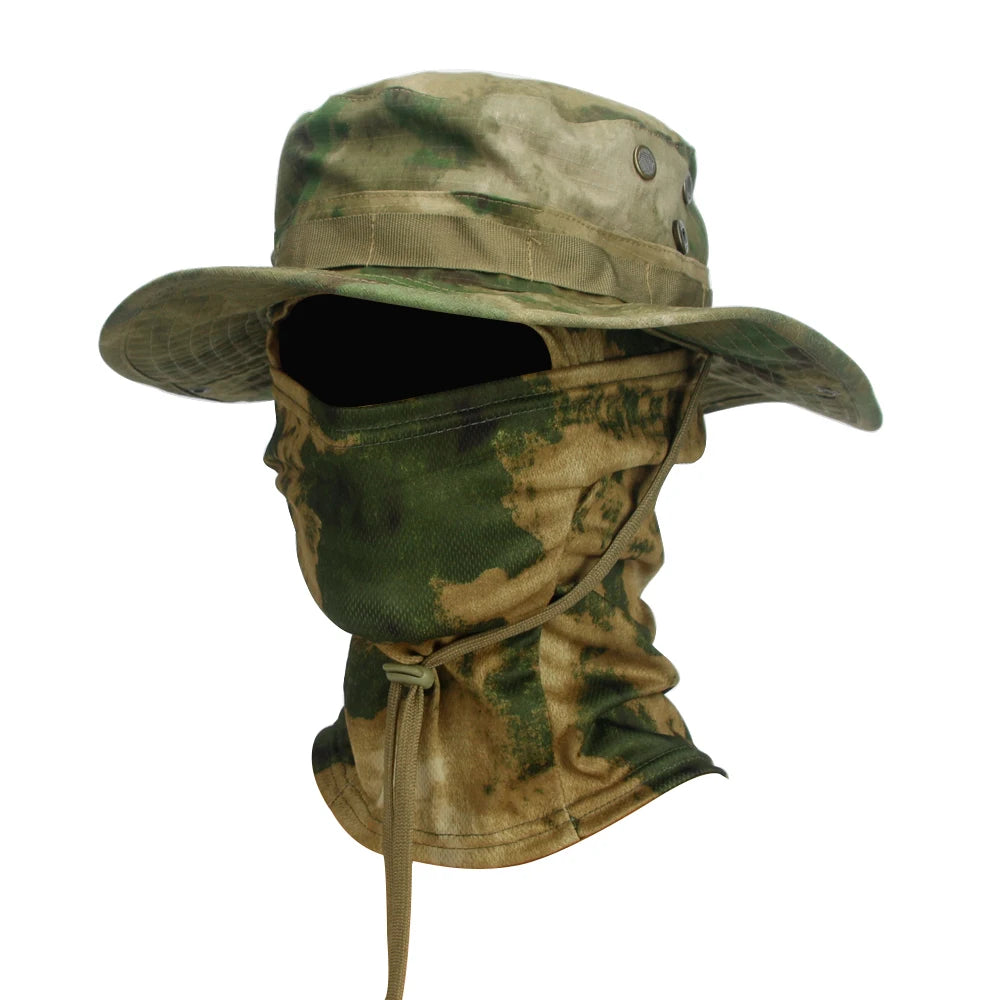 "Ultimate Camouflage Boonie Cap & Balaclava Set - Foldable, Soft, Wide-Brimmed Sun Protection for Outdoor Hunting & Fishing!"