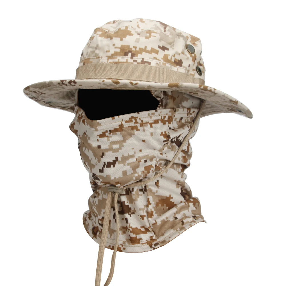 "Ultimate Camouflage Boonie Cap & Balaclava Set - Foldable, Soft, Wide-Brimmed Sun Protection for Outdoor Hunting & Fishing!"