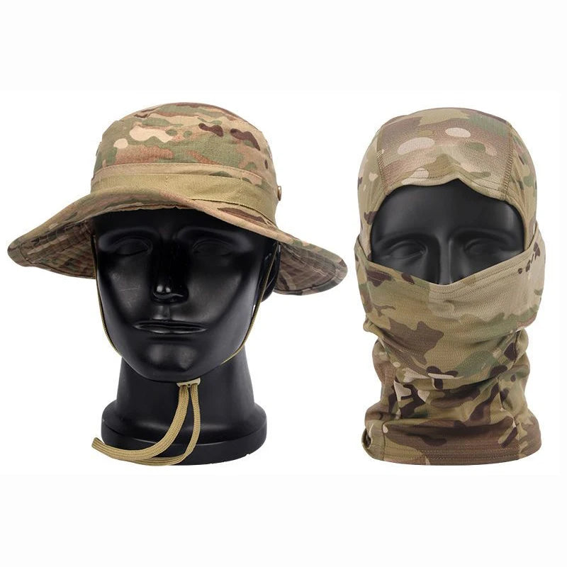 "Ultimate Camouflage Boonie Cap & Balaclava Set - Foldable, Soft, Wide-Brimmed Sun Protection for Outdoor Hunting & Fishing!"