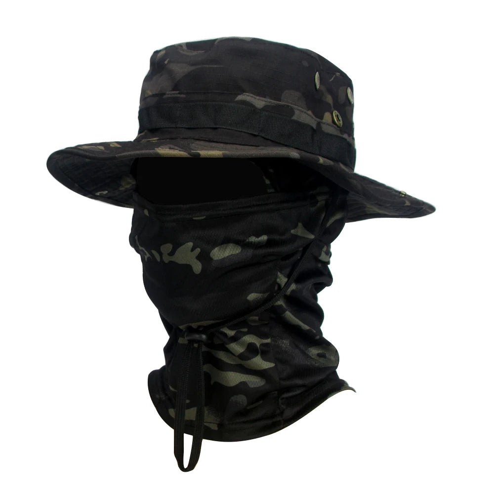 "Ultimate Camouflage Boonie Cap & Balaclava Set - Foldable, Soft, Wide-Brimmed Sun Protection for Outdoor Hunting & Fishing!"