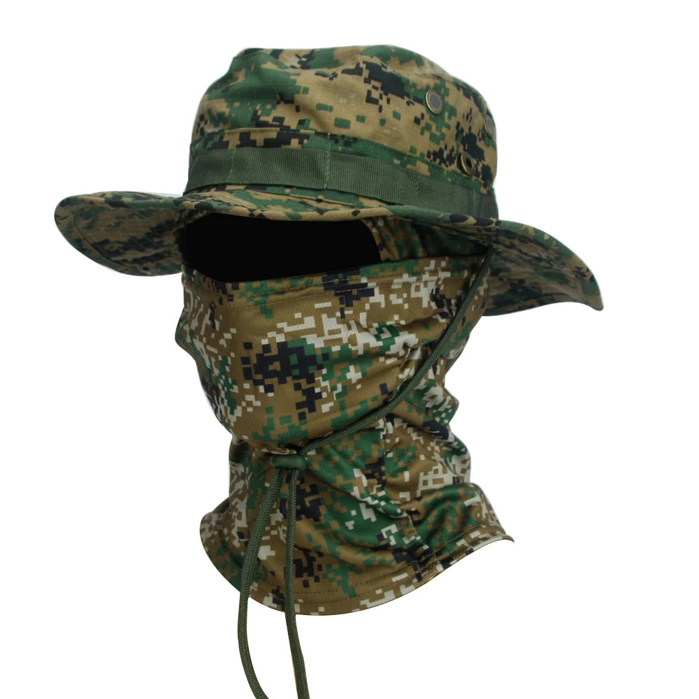 "Ultimate Camouflage Boonie Cap & Balaclava Set - Foldable, Soft, Wide-Brimmed Sun Protection for Outdoor Hunting & Fishing!"