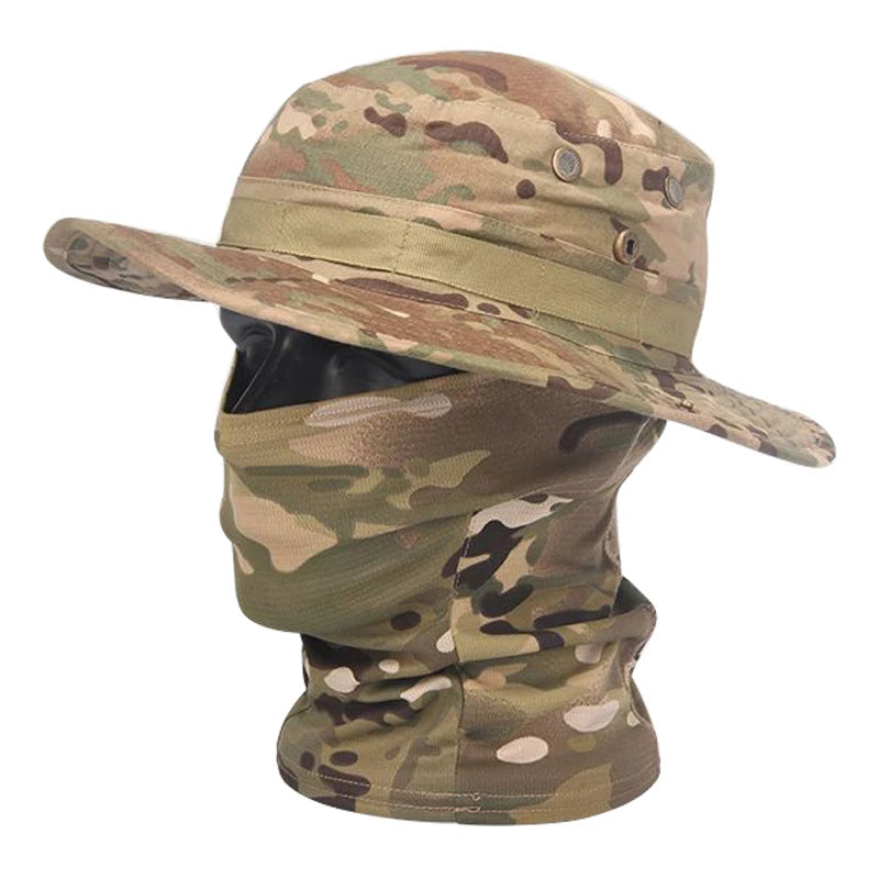 "Ultimate Camouflage Boonie Cap & Balaclava Set - Foldable, Soft, Wide-Brimmed Sun Protection for Outdoor Hunting & Fishing!"