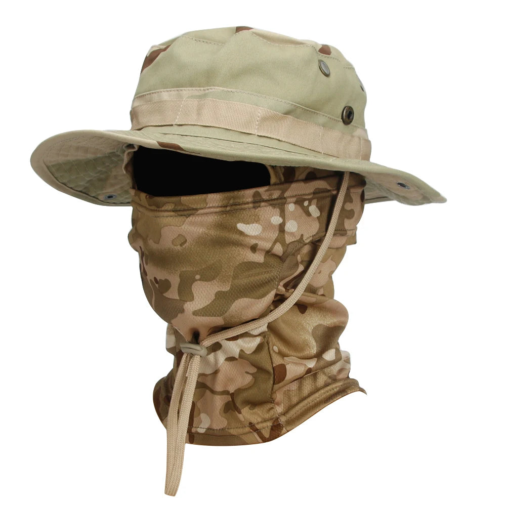 "Ultimate Camouflage Boonie Cap & Balaclava Set - Foldable, Soft, Wide-Brimmed Sun Protection for Outdoor Hunting & Fishing!"