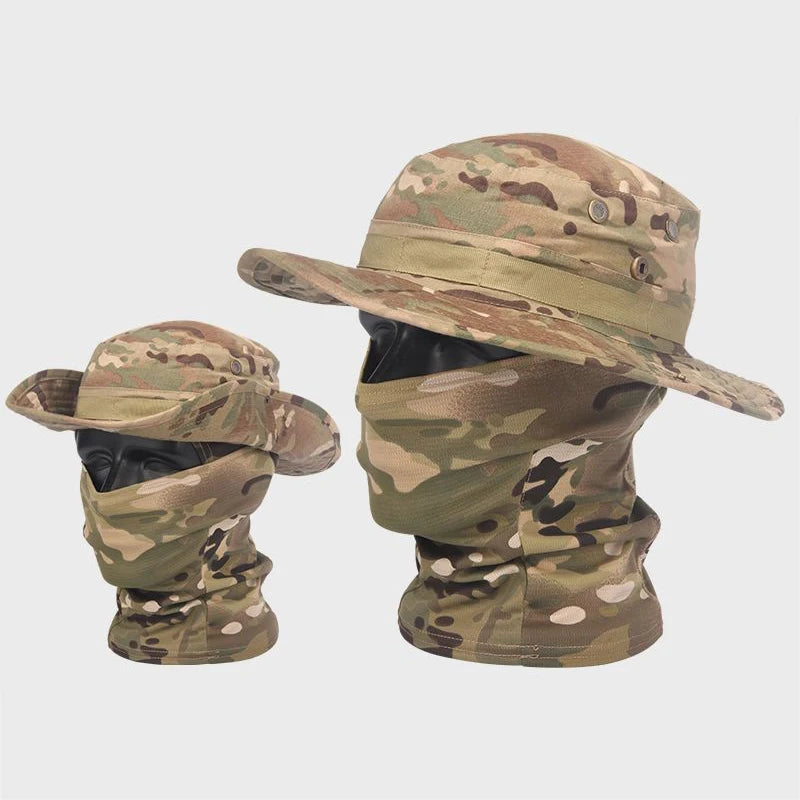 "Ultimate Camouflage Boonie Cap & Balaclava Set - Foldable, Soft, Wide-Brimmed Sun Protection for Outdoor Hunting & Fishing!"