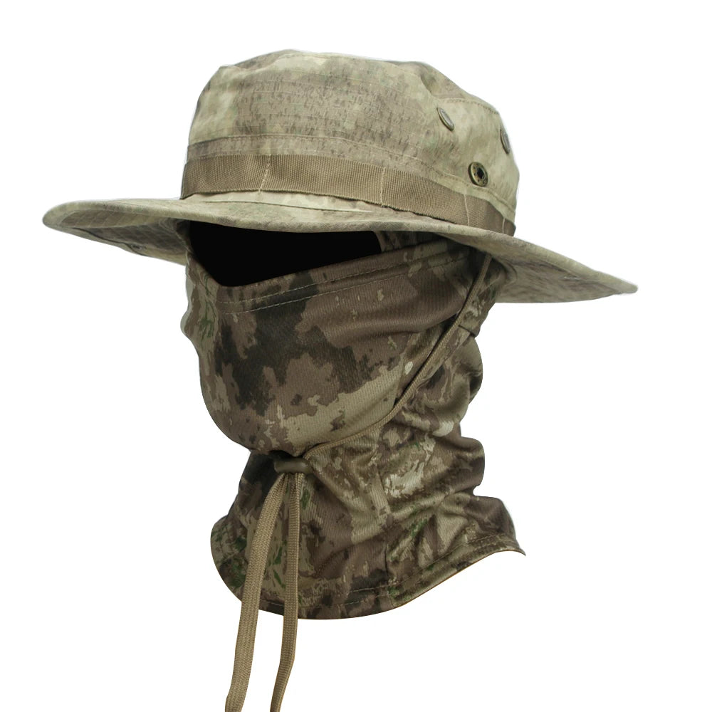 "Ultimate Camouflage Boonie Cap & Balaclava Set - Foldable, Soft, Wide-Brimmed Sun Protection for Outdoor Hunting & Fishing!"