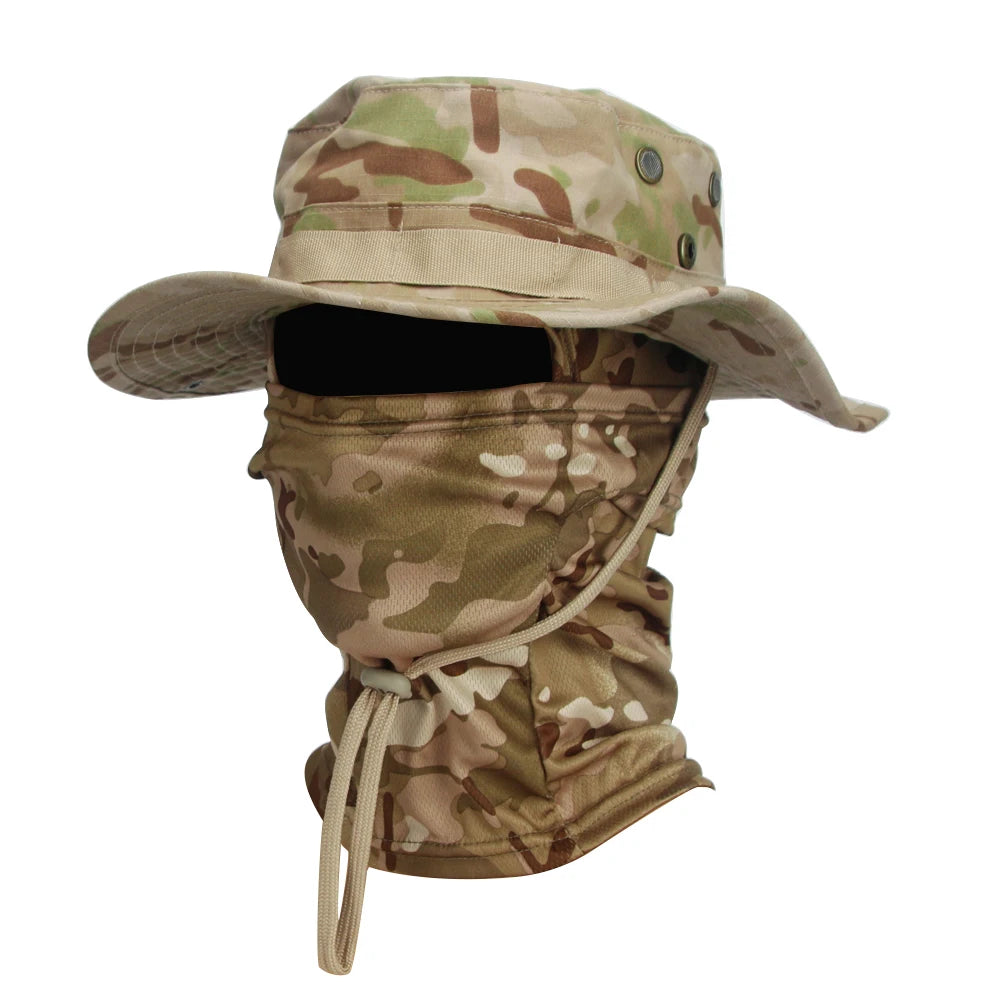 "Ultimate Camouflage Boonie Cap & Balaclava Set - Foldable, Soft, Wide-Brimmed Sun Protection for Outdoor Hunting & Fishing!"