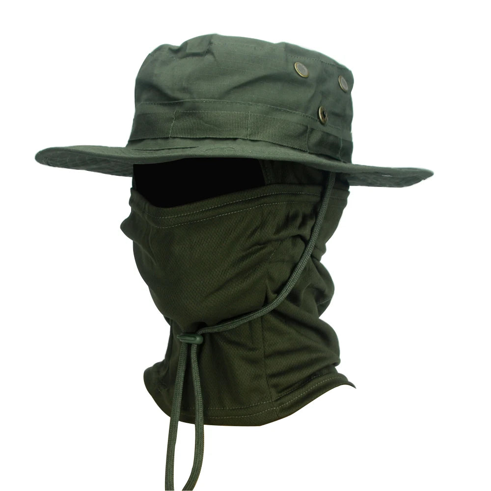 "Ultimate Camouflage Boonie Cap & Balaclava Set - Foldable, Soft, Wide-Brimmed Sun Protection for Outdoor Hunting & Fishing!"