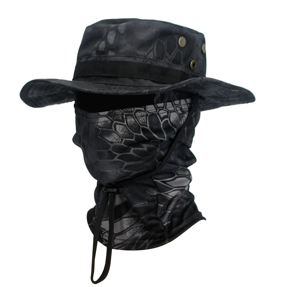 "Ultimate Camouflage Boonie Cap & Balaclava Set - Foldable, Soft, Wide-Brimmed Sun Protection for Outdoor Hunting & Fishing!"