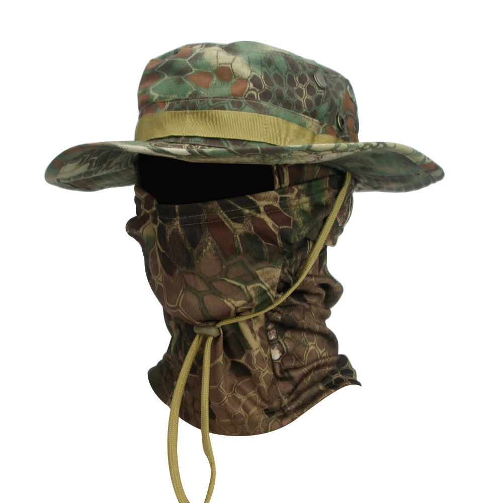 "Ultimate Camouflage Boonie Cap & Balaclava Set - Foldable, Soft, Wide-Brimmed Sun Protection for Outdoor Hunting & Fishing!"