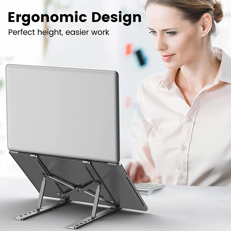 "Adjustable Aluminum Alloy Laptop Stand - Portable, Foldable, and Non-Slip Cooling Bracket for Ultimate Comfort!"