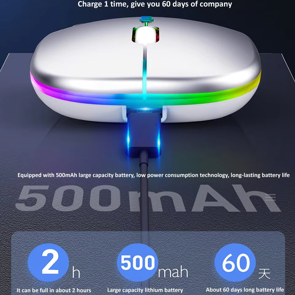 "RGB Wireless Gaming Mouse - Rechargeable, Silent, and Bluetooth-Compatible for iPad, Laptop, and PC"