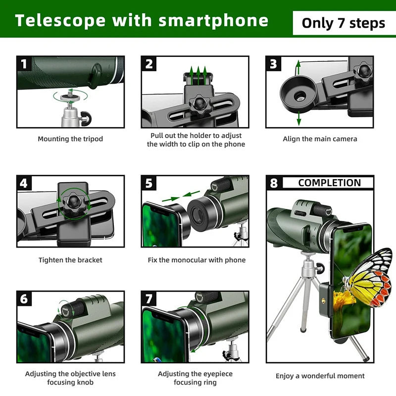 "80X100 HD Zoom Monocular Telescope - Powerful Long Range Binoculars for Hunting & Camping with Tripod & Phone Clip!"