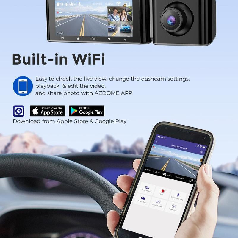 AZDOME M550 3 Channel Dash Cam, 4K+1080P Dash Cam Front and Rear, 4K Dashcam with Wifi & GPS, Free 64GB Card Max up Support to 256GB, 24H Parking Mode IR Night Vision WDR 3.19" IPS