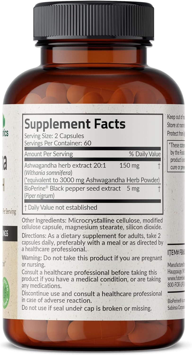 Ashwagandha Extra Strength Stress & Mood Support with Bioperine - Non GMO Formula, 120 Vegetarian Capsules