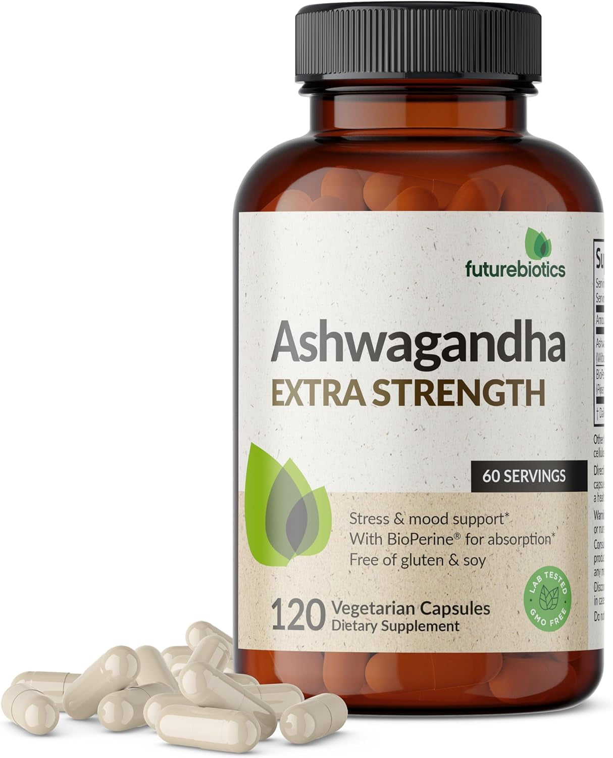 Ashwagandha Extra Strength Stress & Mood Support with Bioperine - Non GMO Formula, 120 Vegetarian Capsules