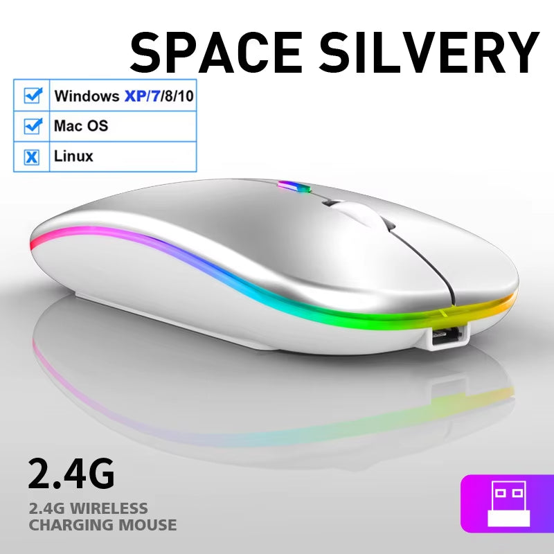 "RGB Wireless Gaming Mouse - Rechargeable, Silent, and Bluetooth-Compatible for iPad, Laptop, and PC"