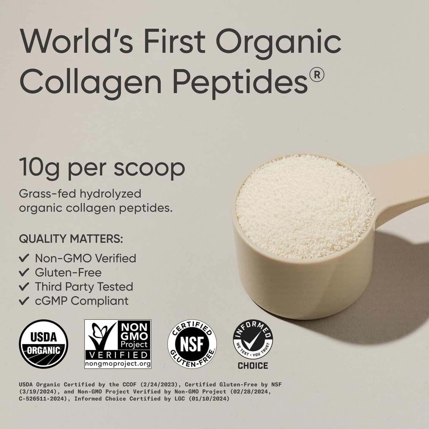 ­® Organic Collagen Peptides - Hydrolyzed Type I & III Collagen Protein Powder Made Sustainably from Grass-Fed Cows - Unflavored - 30 Servings