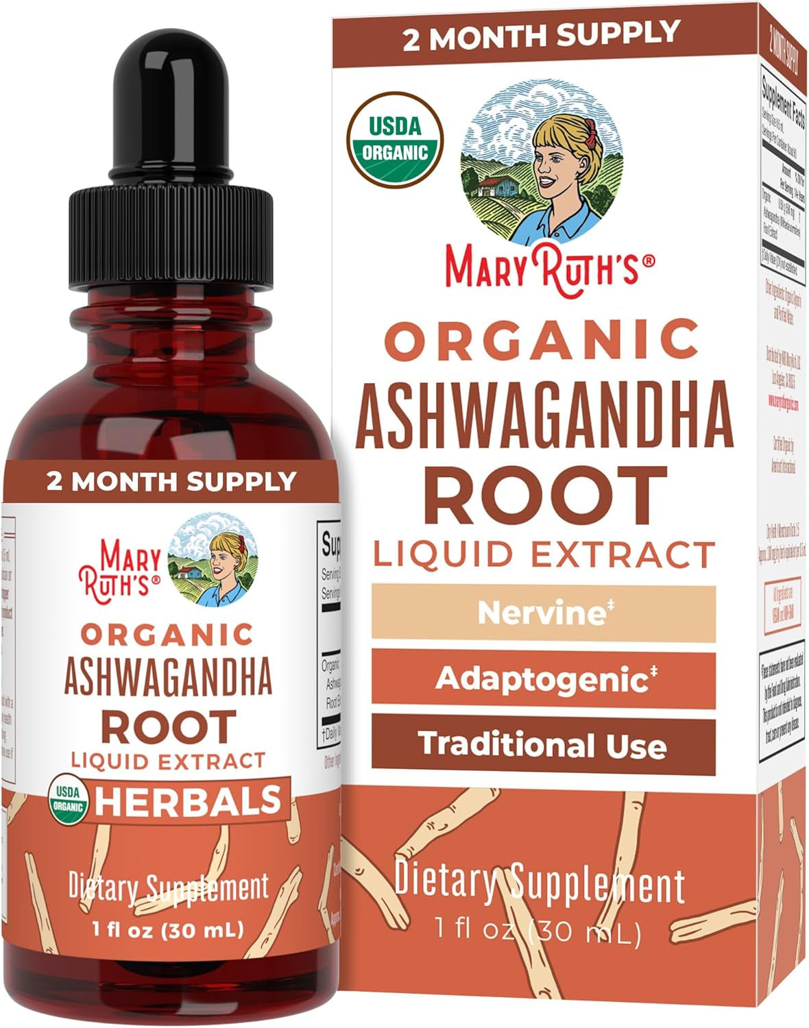 Ashwagandha Root | USDA Organic Ashwagandha Liquid Drops | Stress Relief, Natural Calm, Relaxation and Mood Support Supplement | Adaptogenic | Nervine | Vegan | Non-Gmo | 60 Servings