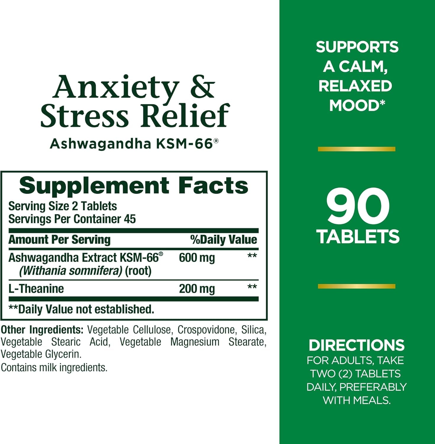 Stress Relief, Ashwagandha KSM-66, Supports Occasional Stress Relief, Dietary Supplement, Tablets, 90 Ct