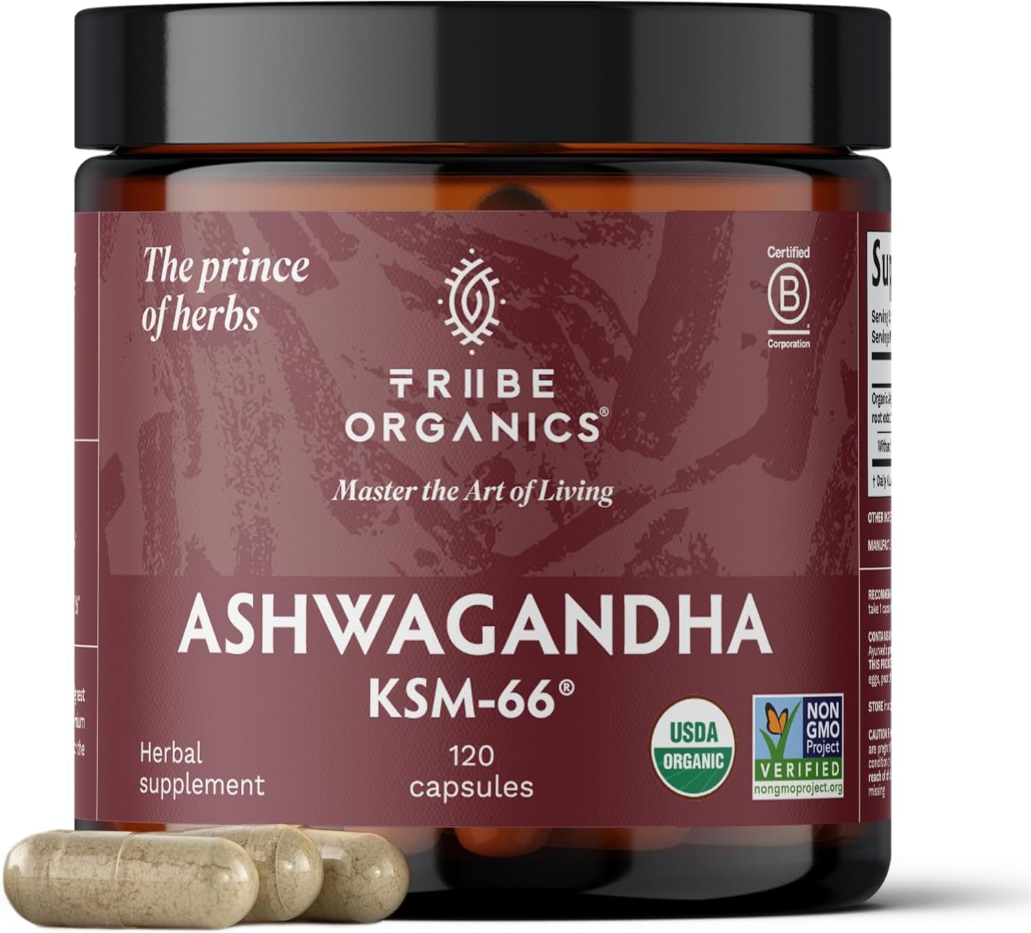 Ashwagandha KSM 66 Pure Organic Root Powder Extract Ayurvedic Supplement - Focus, Mood Support, Increase Energy, Strength, 600Mg of Natural KSM66 for Superior Absorption - 120 Capsules