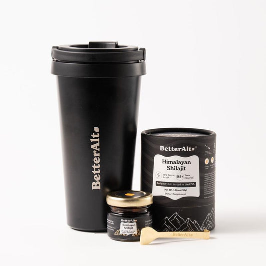 Betteralt Himalayan Shilajit W/ Stainless Steel Tumbler | Lab-Tested for Purity | Vacuum-Insulated Portable Drinkware