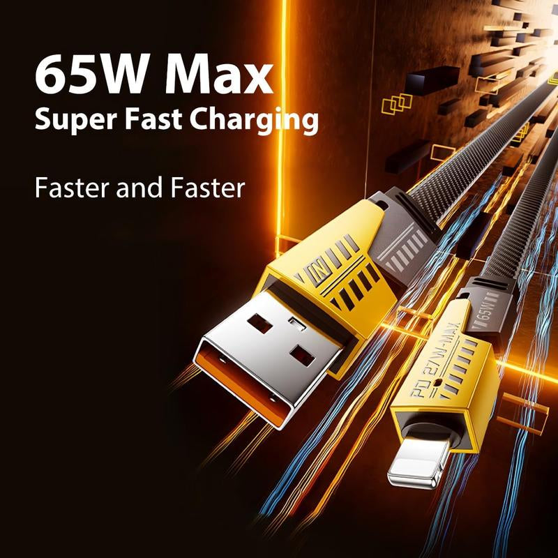 Dual Head Type-C Data USB 4-In-1 PD 65W Fast Charging Cable for Iphone15/14/13/12/11 Pro Max/Xs Max/Xr/Xs/X/8/Ipad/Xiaomi/Honor/Vivo/Samsung/Oppo Notebook Phone Smartphone Cellphone Charger - Android Devices Durable Electronic Mobile