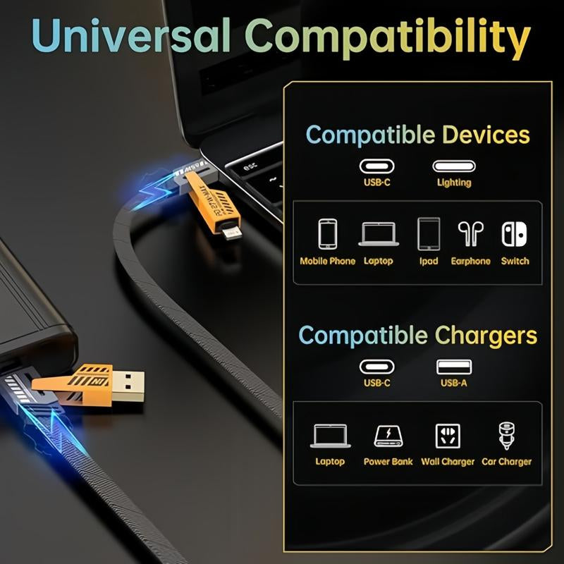 Deals for You Days 4-In-1 USB-C Cable, PD 100W Fast Charging Cable and Data Sync, Flat Braided Charger Cable with C/USB Type a for Laptops Iphone Ipad Macbook