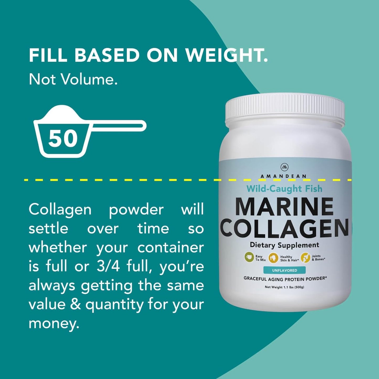 Premium Anti-Aging Marine Collagen Peptides Powder. 500G Wild-Caught Hydrolyzed Fish Collagen Supplement. Type 1 & 3 Collagen Protein. 18 Amino Acids for Skin, Hair, Nails.