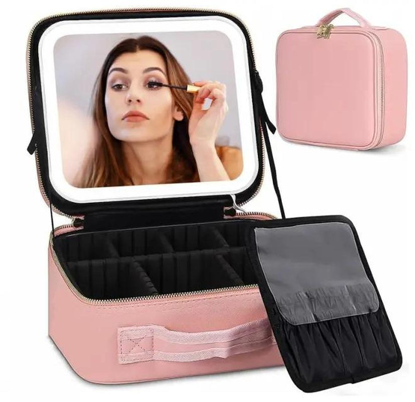 Makeup Bag Travel Makeup Bag Makeup Storage Box Handheld Single Layer 6-Plate with LED Tri Color Change Light Large Capacity Multi Layer Portable Travel Makeup Bag Easy to Clean and Durable Waterproof and Dustproof Multi Functional Multi Layer