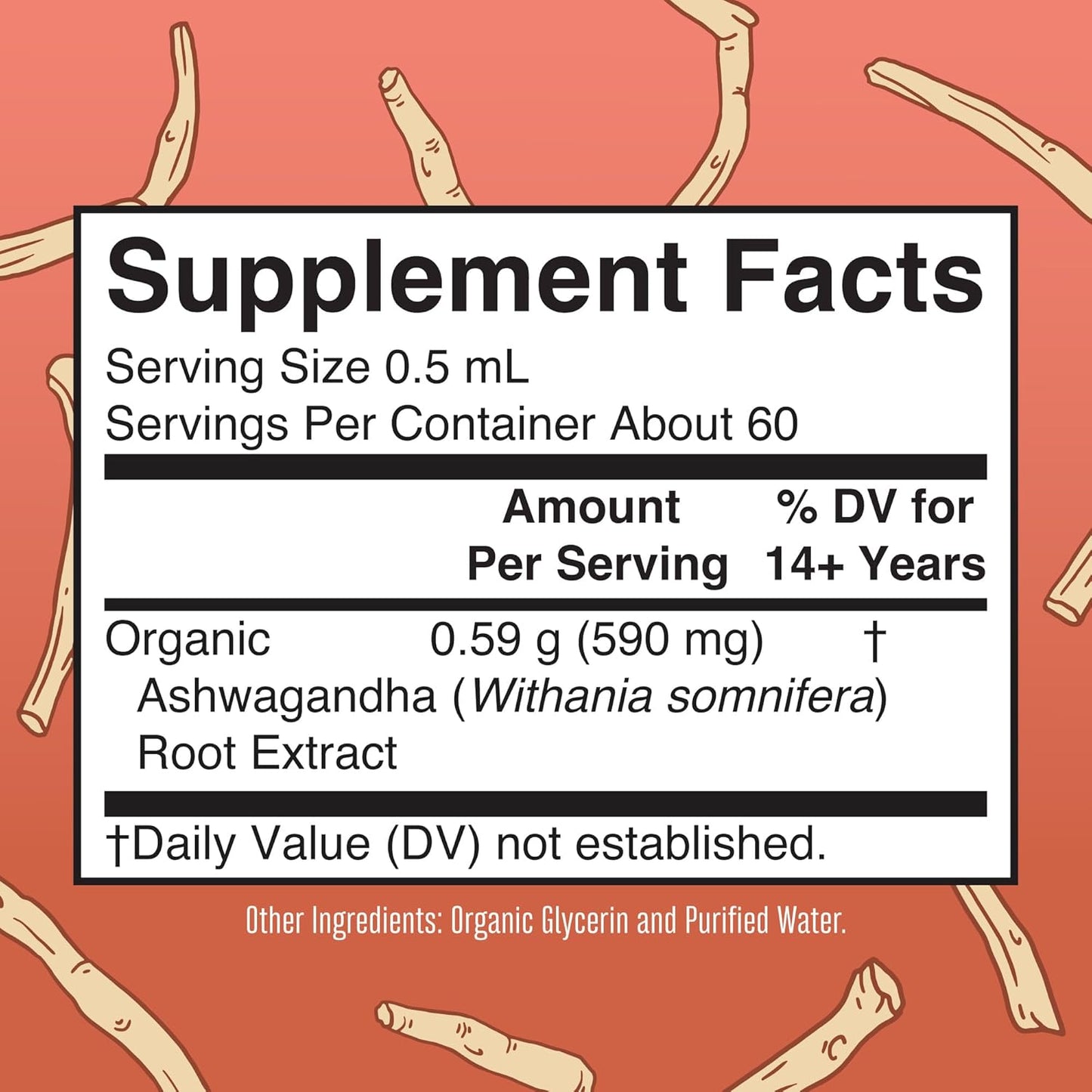 Ashwagandha Root | USDA Organic Ashwagandha Liquid Drops | Stress Relief, Natural Calm, Relaxation and Mood Support Supplement | Adaptogenic | Nervine | Vegan | Non-Gmo | 60 Servings