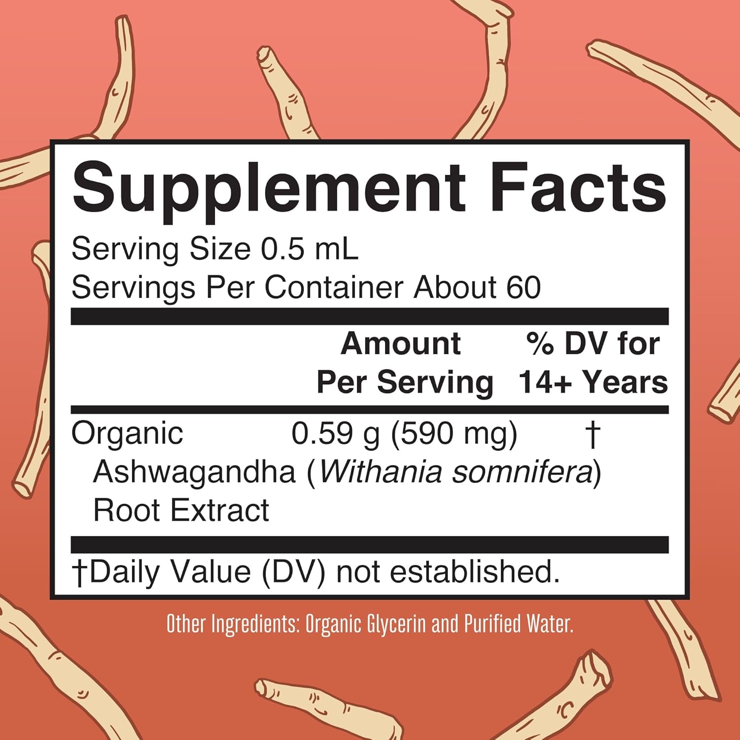 Ashwagandha Root | USDA Organic Ashwagandha Liquid Drops | Stress Relief, Natural Calm, Relaxation and Mood Support Supplement | Adaptogenic | Nervine | Vegan | Non-Gmo | 60 Servings